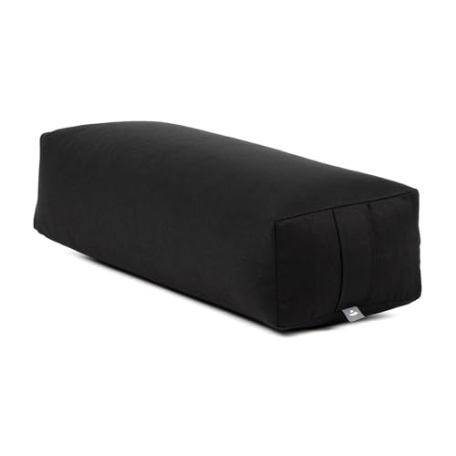 bodhi Yoga Salamba Bolster Eco | Waschbarer Bezug aus 100% Bio-Baumwolle | Yogarolle eckig mit Bio Dinkelfüllung | Yogakissen groß für Restoratives Yoga | Maße: 63,5 x 26,5 x 20,5 cm (schwarz)