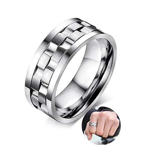 AMZCOM Spinner Ring Edelstahl Silber Breit, Angst Ring Herren Drehbarer Meditationsringe Zappel Ring, Anti Stress Ring Sorgenband, Erwachsene Dekompression Spielzeug,10