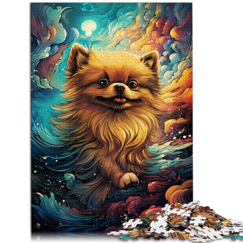 Puzzle für farbenfrohe, psychedelische Zwergspitz-Hunde. Puzzle mit 1000 Teilen für Erwachsene. Holzpuzzle. Viel Spaß beim Spielen mit 1000 Teilen (50 x 75 cm).