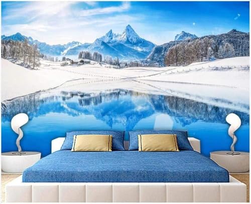 Blaue Schneebedeckte Berge Seen Wälder Und Verschneite Landschaften 3D Tapete Poster Restaurant Schlafzimmer Wohnzimmer Sofa TV Dekorative Wand-250cm×170cm