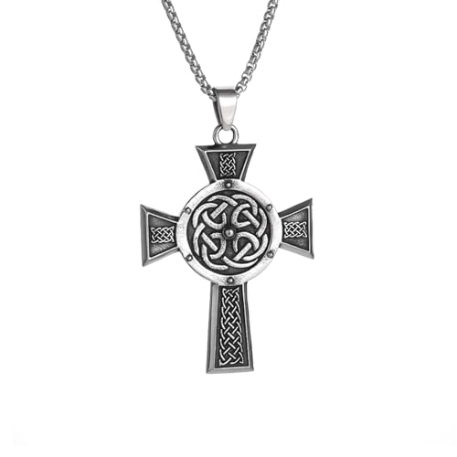 GZHENGZG Herren Halskette und Damen Halskette Vintage Kreuz Punk Gothic Charm Schmuck Halskette mit keltischem Knoten Anhänger für Männer Geschenk