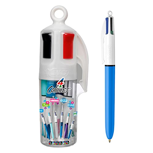 BIC 4 Colours Verschiedene Vierfarb-Druckkugelschreiber mit mittlerer Spitze - 6er Dose