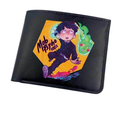 RYNDEX M-ob Psyc-ho 100 Anime-Geldbörsen, Cartoon-Münztasche Kleine Geldbörse, PU-Leder Geldbörse Brieftasche Wallet(Color:Black 9)