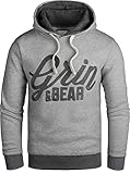 Grin&Bear Slim fit Signatur Logo Jacke Kapuze Hoodie Sweatshirt Kapuzenpullover, grau meliert, M, GEC469