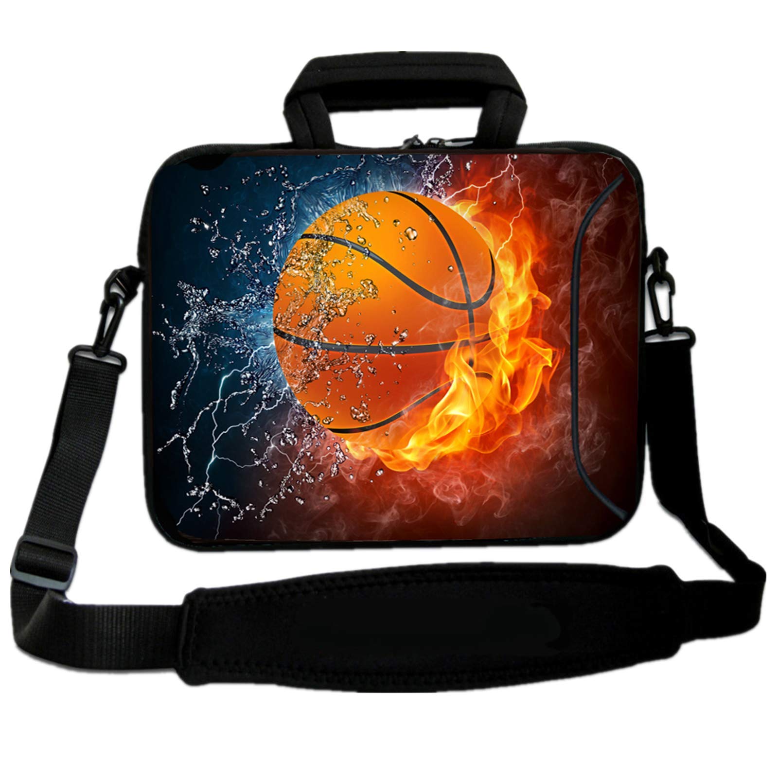 RICHEN Laptop-Umhängetasche für 35,6 - 39,6 cm (14 - 15,4 - 15,6 Zoll), Neopren, weich, mit Zubehörfach (14 - 15,6 Zoll), Basketball Fire)