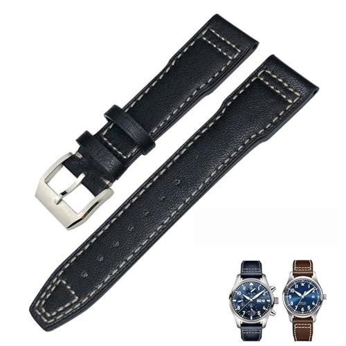 IOTUP 20 mm, 21 mm, 22 mm, Echtleder-Armband, passend für IWC-Pilotenuhr IW3777 Portofino Mark 18, schwarz, blau, braun, Herrenarmband, 22 mm, Achat