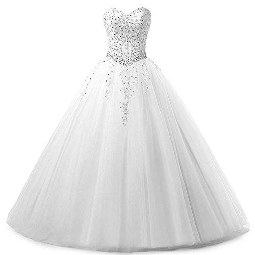 Zorayi Damen Liebsten Lang Tüll Formellen Abendkleid Ballkleid Festkleider Weiß Größe 48