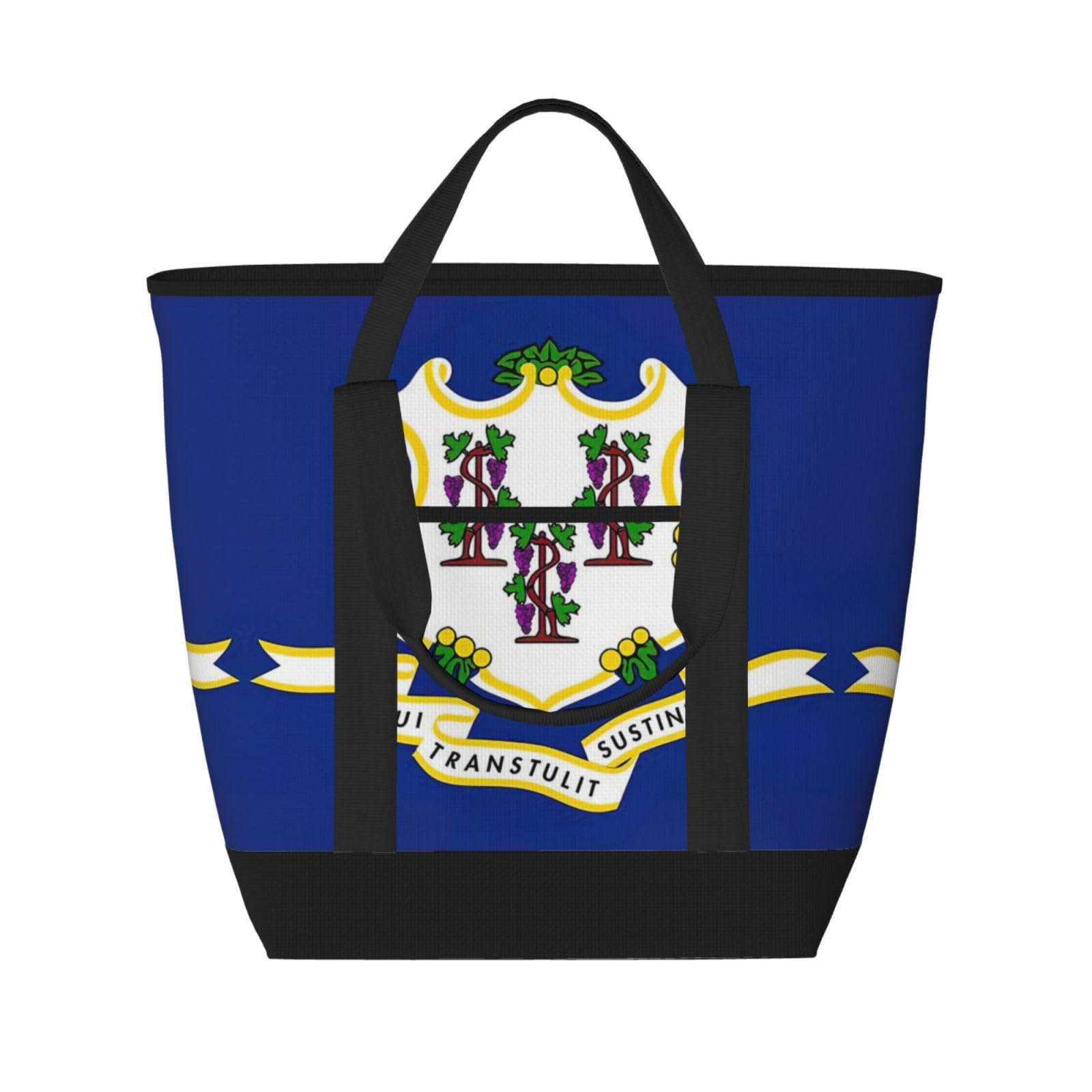 YQxwJL Connecticut Tragetasche mit Staatsflaggen-Druck, großes Fassungsvermögen, isolierte Lunchtasche, wiederverwendbare Einkaufstasche mit Reißverschluss für Damen und Herren