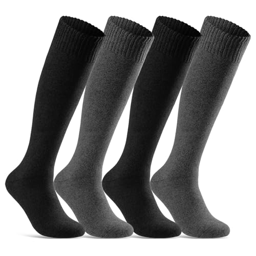 sockenkauf24 4 Paar Herren THERMO Kniestrümpfe Winter Innenfrottee Vollfrottee extra warm 22350 (Anthrazit + Schwarz 43-46)