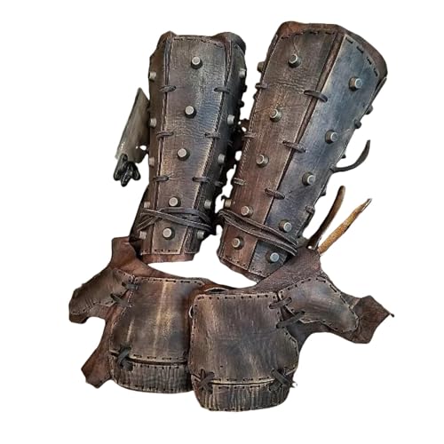 MDFCZXP PU Leder Bogenschießen Armschutz Steampunk Retro Arm Arm Arm Armband Verstellbar Gothic 1 Paar Mittelalter Unterarm Stulpen Armband für Cosplay Bühne Requisiten,Braun,30cm