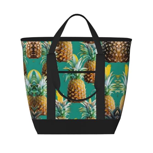 YQxwJL Isolierte Kühltasche mit tropischem Ananas-Motiv, großes Fassungsvermögen, Einkaufstasche, Reisetasche, Strand, wiederverwendbare Einkaufstasche für Erwachsene, Schwarz, Einheitsgröße