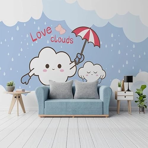 XLMING Cartoon Handgemalte Wolken Kinderzimmer Küche Esszimmer Arbeitszimmer Wohnzimmer TV Hintergrund Wand 3D Tapete-200cm×140cm