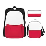 WURTON Trendige Rucksacktaschen mit polnischer Flagge, Lunchbox, Federmäppchen, 3-in-1, verstellbares Rucksack-Set, Schwarz, Einheitsgröße, Schwarz , Einheitsgröße