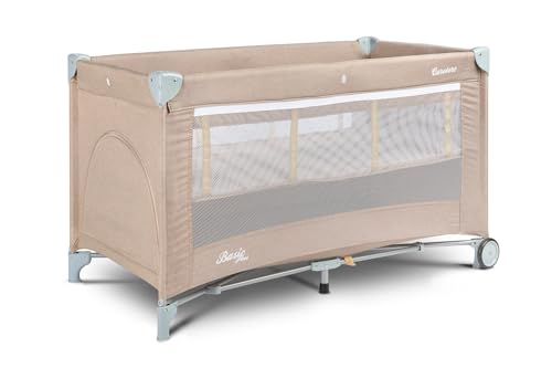 CARETERO Basic Plus Baby Reisebett mit Matratze 120x60 cm - Faltbares Reisebett für Babys bis 15 kg - Ab Geburt bis 4 Jahre - Inkl. Transporttasche - Beige