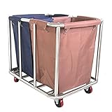 Wäschewagen mit Rollen,Wäschekorb auf Rollen Durable Wäschesortierer Wagen Rollen Trolley Edelstahlhalterung& Abnehmbarer Oxford-Stoff-Tasche für Schmutzige Kleidung, Für Handtuchraum Und Hotel,A