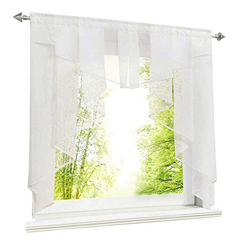 LiYa Scheibengardine mit Falten Kleinfenster Gardine Tunnelzug Voile Kurzstore Fenstergardine (BxH 100x100cm, Weiß)