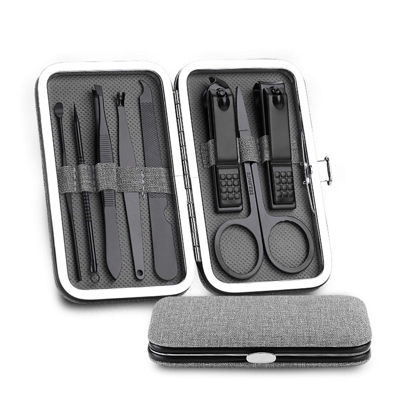 SCRUBY Nagelknipser-Set aus Edelstahl, professionelle Schere, Anzug mit Box, Trimmer, Pflege, Maniküre, Schneider-Set für Nagelwerkzeuge, Grau, 8-teilig