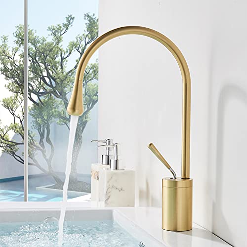 Wasserhahn Bad Einhandmischer Waschtischarmaturen, Moderner Elegant Stil 360° Schwenkbar Messing Waschtischarmatur Kaltes Und Heißes Wasser Vorhanden, Keramikventil, Gold