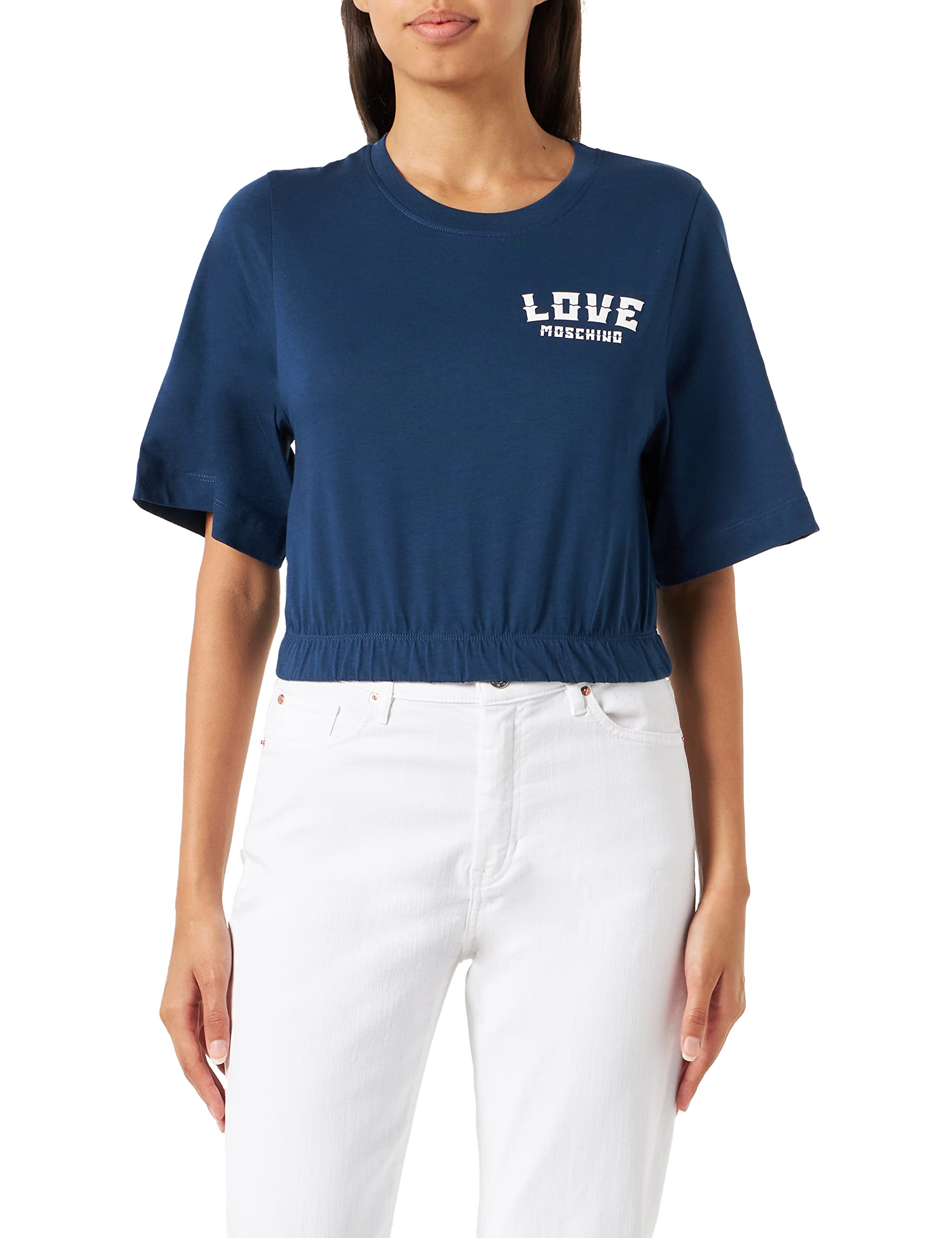 Love Moschino Women's Cropped top T-Shirt, Blue, 42