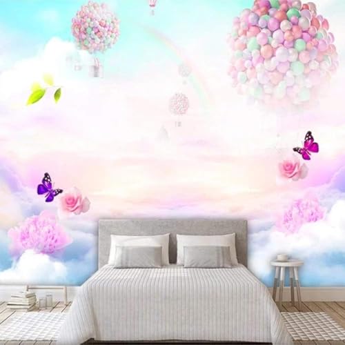 Blumen Schmetterlinge Luftballons Regenbögen Der Himmel 3D Tapete Poster Restaurant Schlafzimmer Wohnzimmer Sofa TV Dekorative Wand-250cm×170cm