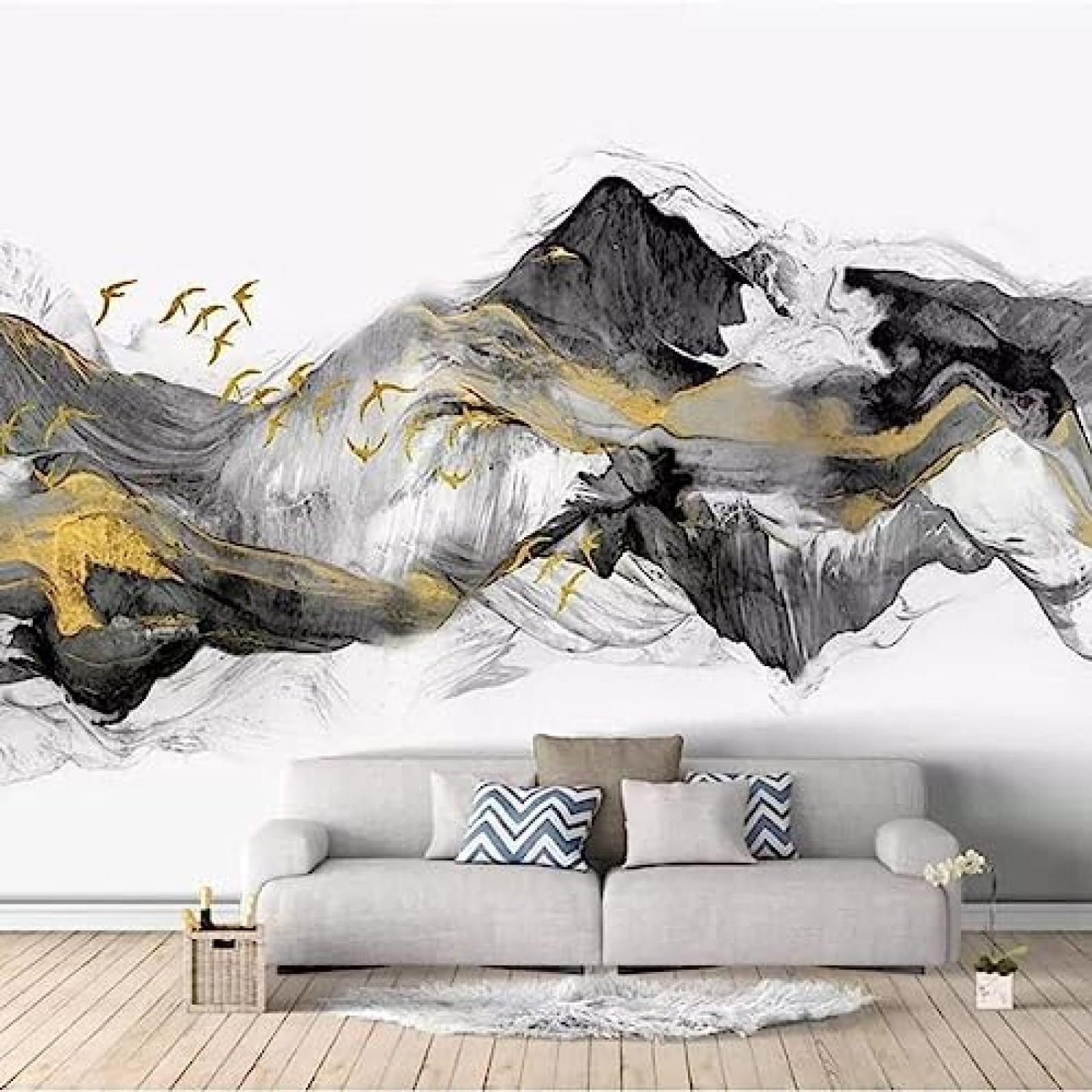 XLMING Porträt Vogel Abstrakt Gold Tinte Landschaft Restaurant 3D Tapete Wohnzimmer Sofa Schlafzimmer Esszimmer Home Dekoration Wand-430cm×300cm