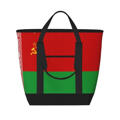 YQxwJL Isolierte Kühltasche, Einkaufstasche, Motiv: Flagge von Weißrussland, große Kapazität, wiederverwendbare Einkaufstasche für Erwachsene, Schwarz, Einheitsgröße