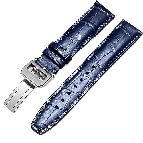 SCRUBY Beobachten Sie Armband für IWC Pilot Watches Portofino Portugieser Männer Strap Watch Accessorie Real Leder Uhren Band Uhrengürtelkette(Blue-Silver Clasp2,21mm)