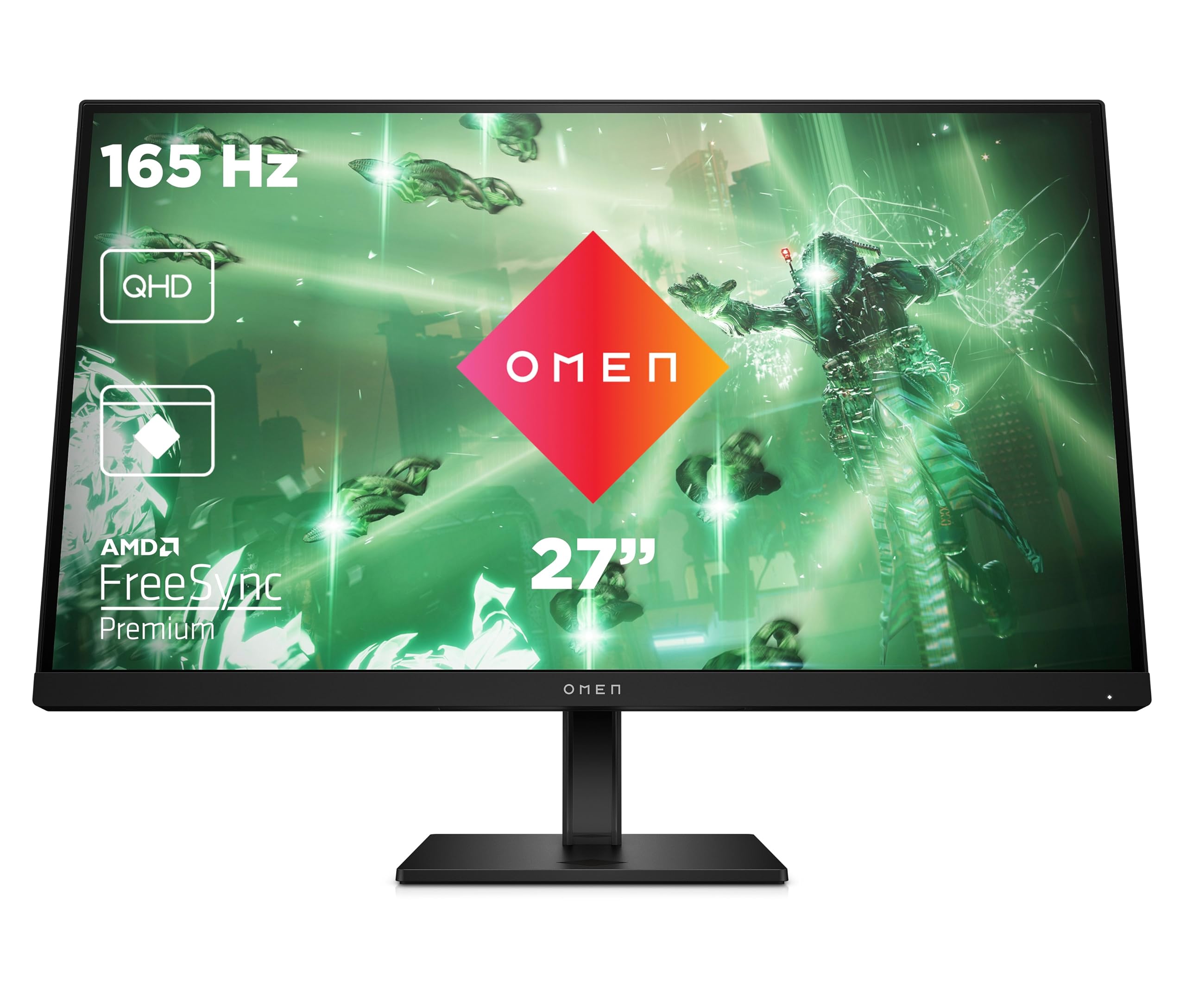 HP OMEN 27q Gaming Monitor - 27 Zoll Bildschirm, QHD Display, 165Hz, AMD FreeSync Premium, 1 ms Reaktionszeit, 2x HDMI 2.0, Display Port 1.4, Audioausgang, schwarz