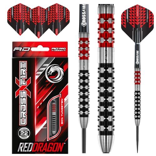 RED DRAGON Crossfire 22 Gram Premium Tungsten Darts Set with Flights and Stems