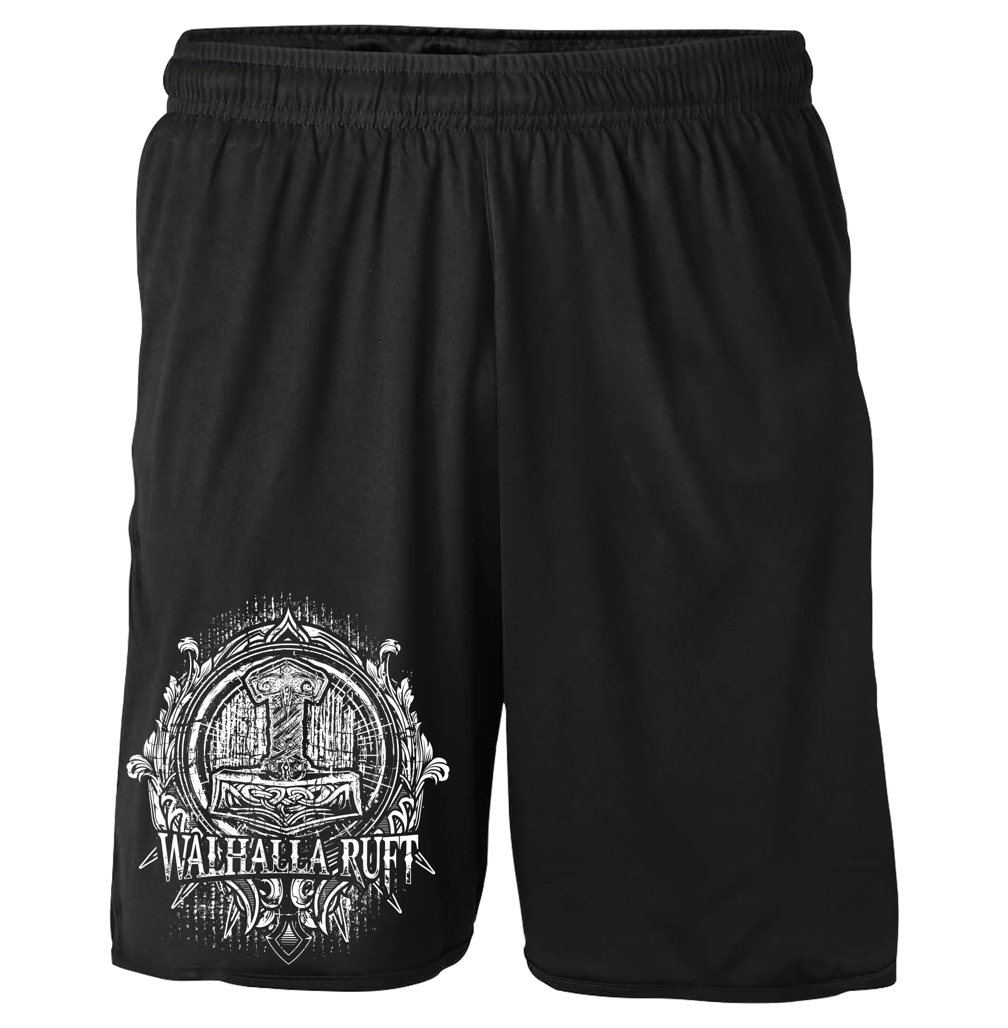 UGLYSHIRT Walhalla ruft Shorts | Runen Odin Hose Nordmann Wikinger Kurze Hose Berseker Vikings Ragnar Valhalla | Schwarz (L)