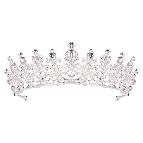 AIHEDOUJ Hochzeit Tiara Barock Kristall Strass Braut Prinzessin Krone Tiara Kopfschmuck Stirnband Haarschmuck für Frauen Krone (Farbe: Silber) Stirnbänder (Farbe: Silber)