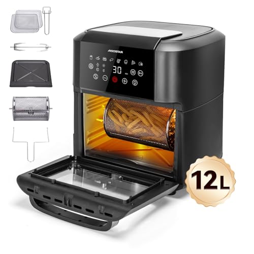 Aigostar Owen - Heißluftfritteuse, 12 Liter Fassungsvermögen, 1700 W, LED-Touchscreen, 8 vorkonfigurierte Modi, Inklusive 6 Zubehörteile, Drehsystem, BPA-frei