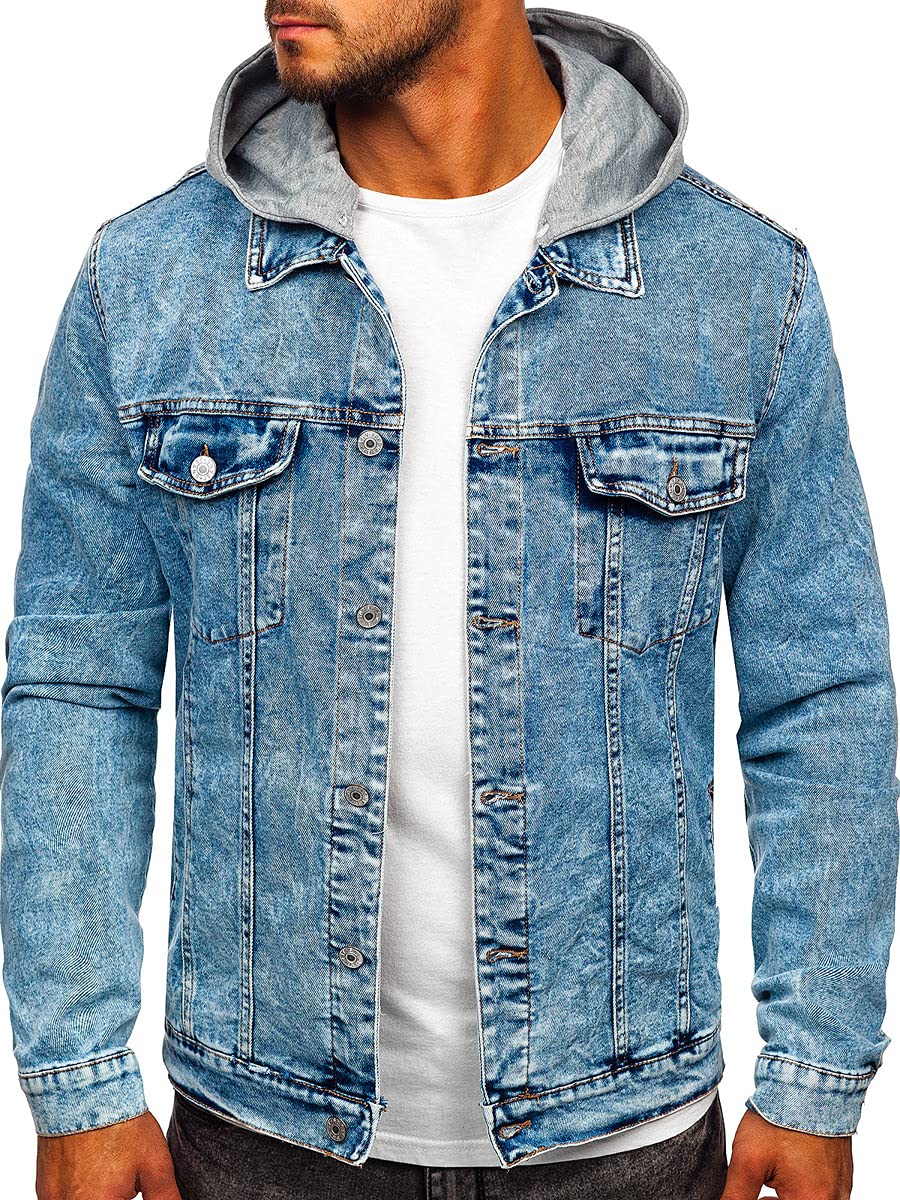 BOLF Herren Jeans Jacke Denim Jacket Übergangsjacke Langarm Knopfleiste Casual Denimwear Leichte HY958 Dunkelblau L [4D4]