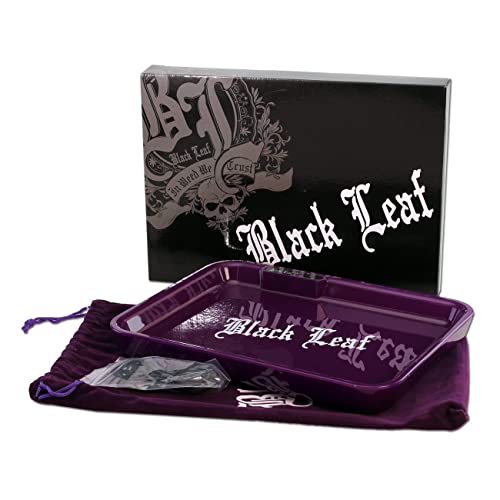 Black Leaf Rolling Tray LED violett | Mixing Tray BAU-Unterlage 279x209x34mm | Metalltablett zum Bauen