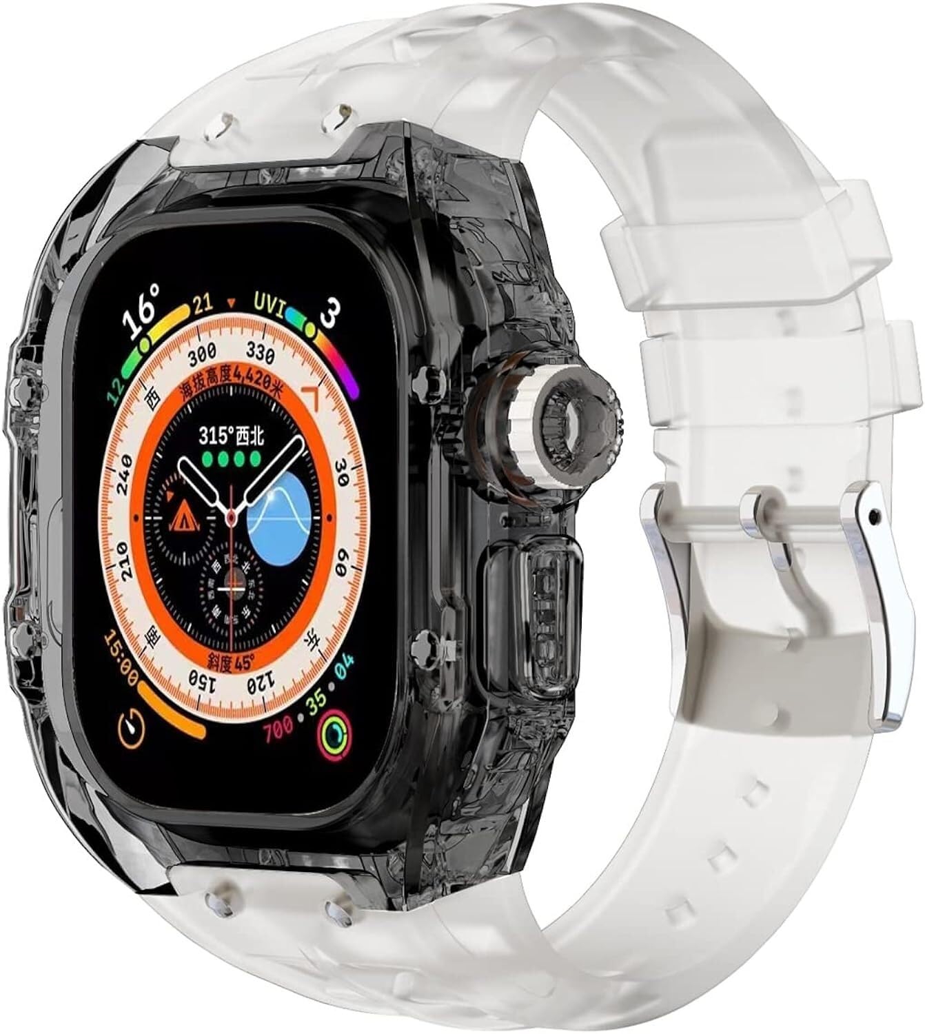 NEYENS 49 mm Fluorkautschuk-Uhrenarmband + transparentes Gehäuse-Modifikationsset, für Apple Watch Ultra 49 mm, luxuriöses Silikon-Gummiband, für Ultra 8, 49 mm Serien-Ersatz, 49 mm, Achat