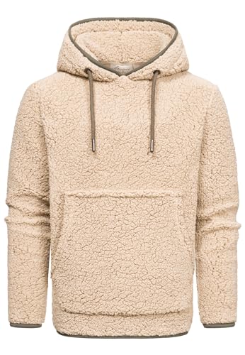 Amaci&Sons Herren Kapuzenpullover Teddyfell Teddy Sweatjacke Plüsch Hoodie Pullover Sweatshirt 4068 Beige L