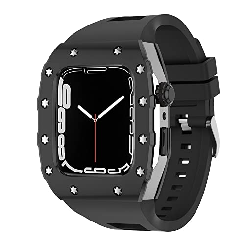 KANUZ 45 mm luxuriöses Metallgehäuse-Silikonarmband für Apple Watch, Mod Kit, 44 mm Modifikationsset für iWatch Serie 8, 7, SE, 6, 5, 4, Band (Farbe: BSB, Größe: 44 mm für 6/5/4/SE)