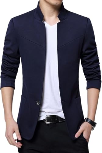 Herrenjacke Blazer Männer Flexible und leichte Jacken Männer Stehkragen Männer Blazer Slim Fit Herren Männer Übergröße,Blau,4XL