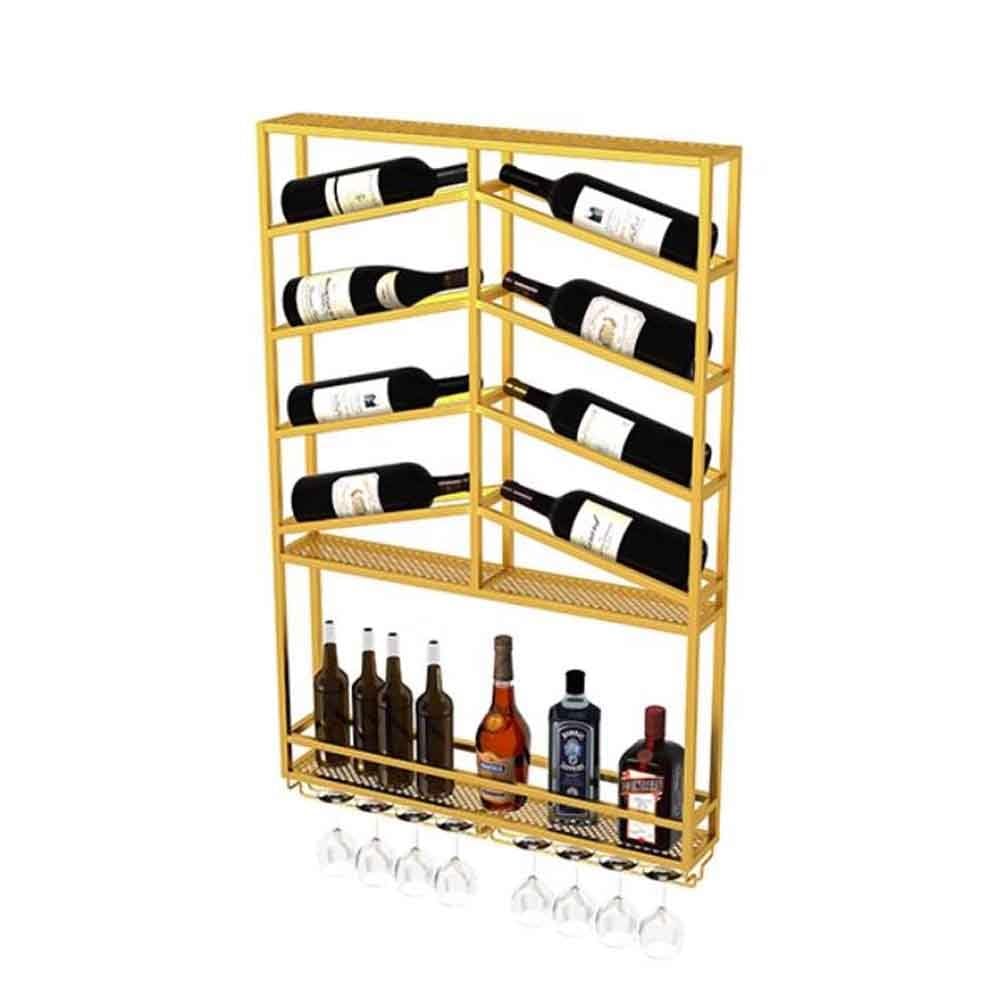 BFVAKBKYT Hängende industrielle runde Weinregale, An der Wand montiertes Weinflaschenregal mit LED, Spirituosenregal aus Eisen mit Glashalter for die Hausbar, Esszimmer, Küche(Gold)