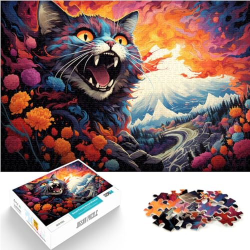 Puzzle | Puzzles Fantasie bunte Kunst Katze 1000 Teile Puzzle für Erwachsene Holzpuzzle Geburtstagsgeschenk, Geschenke für oder, Wandkunst 1000 Stück (50x75cm)