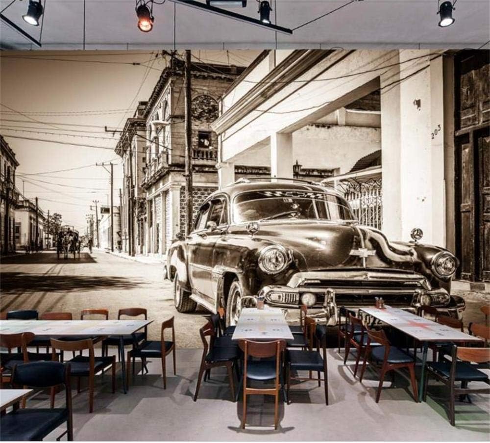 Schwarz-Weiße Straße Oldtimer 3D Tapete Poster Restaurant Schlafzimmer Wohnzimmer Sofa TV Dekorative Wand-250cm×170cm