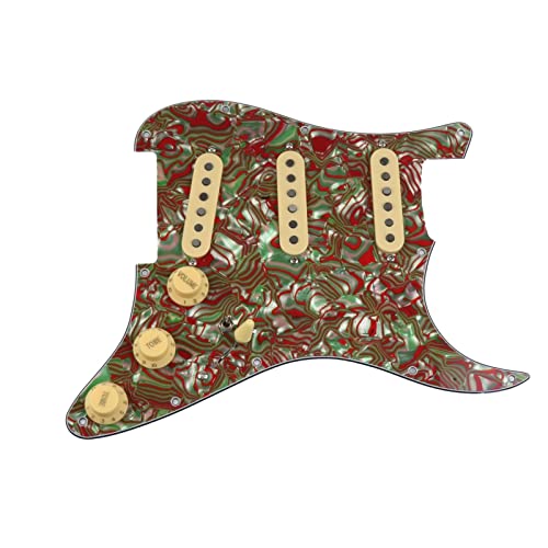 Geladenes Gitarren-Pickguard Goldener Spiegel Geladene Pickguard-Pickups Gitarre Alnico 5 Pickups SSS. Single Coils Pickups/Gelbe Pickupabdeckungen Set (Color : 19)