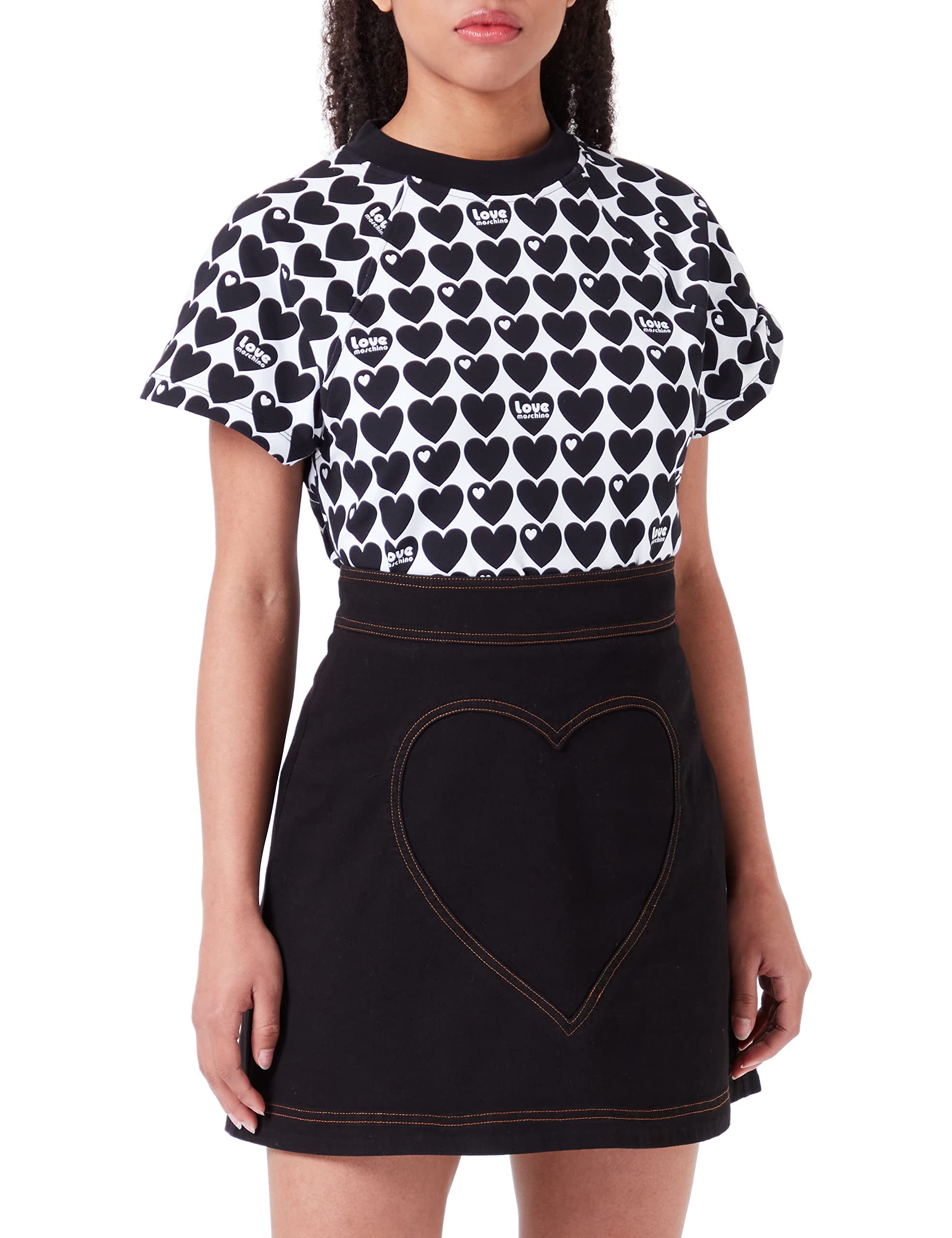 Love Moschino Damen With Maxi Stitched Heart miniskirt, Schwarz, 42 EU