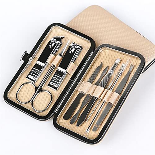 Zehennagelknipser 19/10 / 7 stücke Edelstahl Nagel Clipper Set Professionelleschissor Reiseanzug mit Kastenzehen Trimmer Maniküre Cutter Kit Nagel Werkzeuge Nagelknipser-Set (Color : 9Pcs Beige)