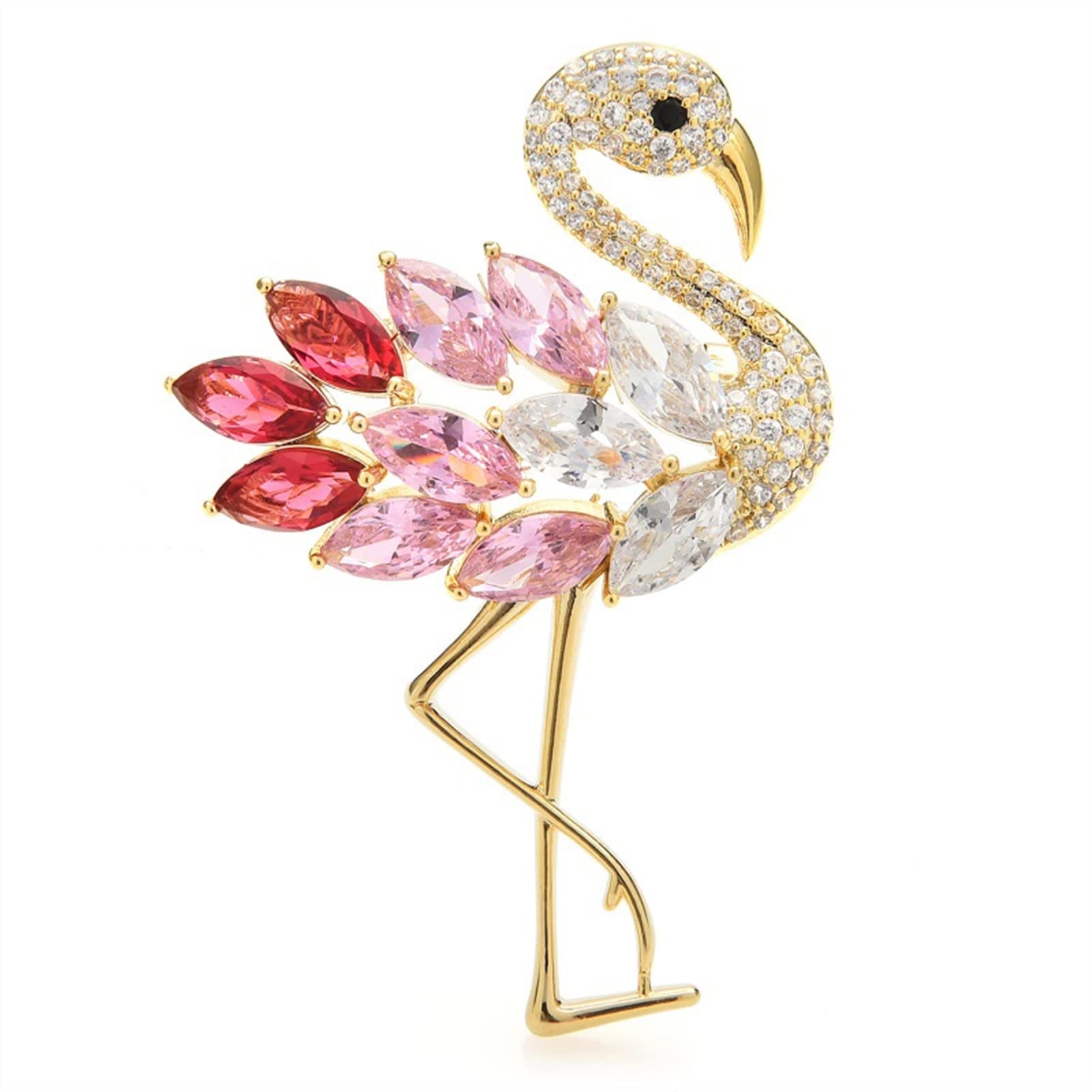 AIHEDOUJ Damen-Brosche, Anstecknadeln, Damenmode-Accessoires, Damen, elegant, luxuriös, Flamingo-Vogel-Brosche, Zirkonia, Vogel-Hochzeitsbankett-Brosche, modische Broschen