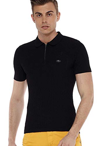 Cipo & Baxx Herren Poloshirt Strickmuster Shirt CT519 Schwarz M