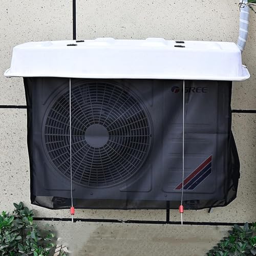 AC-Abdeckung, Netzschutz für Fenstereinheiten im Freien – Regenschirm-Regen-Schneedecke für Mini-Split-Wärmepumpe/Kondensator/Kompressor – Abdeckung der Klimaanlage, weiße Abdeckung mit schw