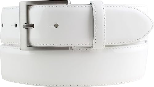 BELTINGER Lack-Gürtel mit Edelstahl-Gürtelschnalle 4 cm | Glänzender Leder-Gürtel 40mm Herren | Eleganter Gürtel made in Italy | Weiß 90cm