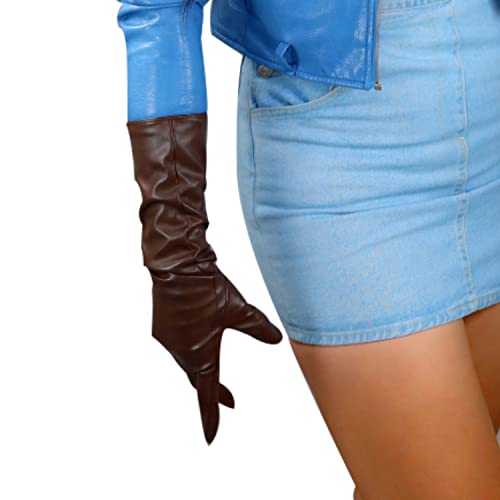 DooWay Damen Lange Lederhandschuhe Kunstleder PU Kostüm Abend Cosplay Handschuhe Dunkelbraun 40cm, dunkelbraun, 85