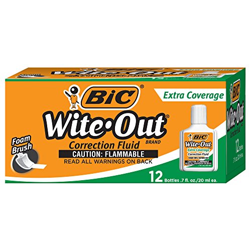 Wite-Out Extra Coverage Correction Fluid, 20 ml Bottle, White, 1/Dozen